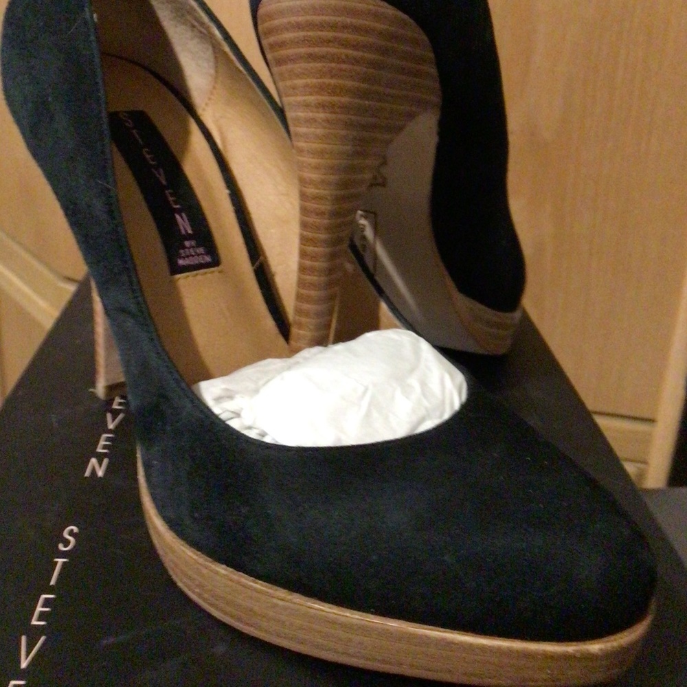 Steve Madden Black Suede Pumps with Wood Heel and Platform